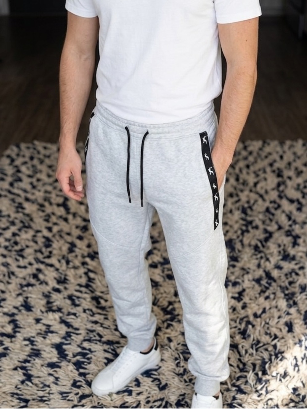 Hollister Light Gray Jogger Sweatpants with Black Trim Mens side medium